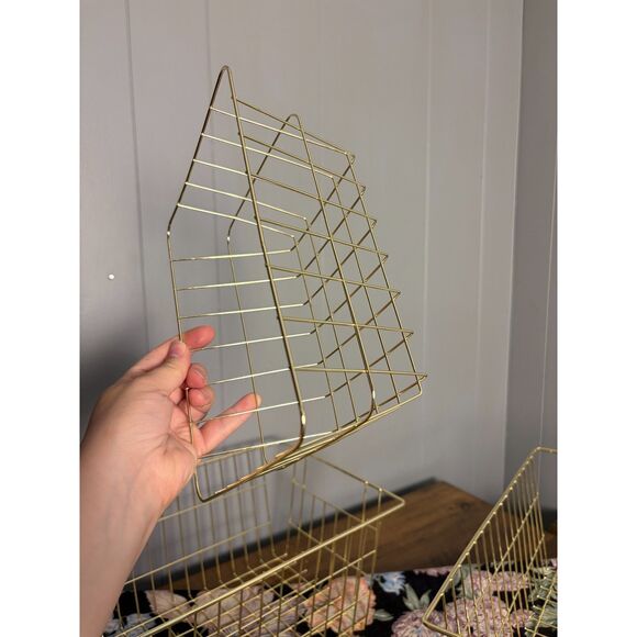Lot of 3 Gold Tone Wire Baskets - 2 Large & 1 Small - Picture 2 of 9